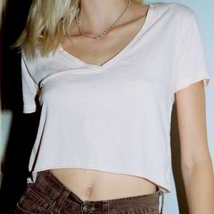Brandy Melville V Neck Crop Top Raw Hem